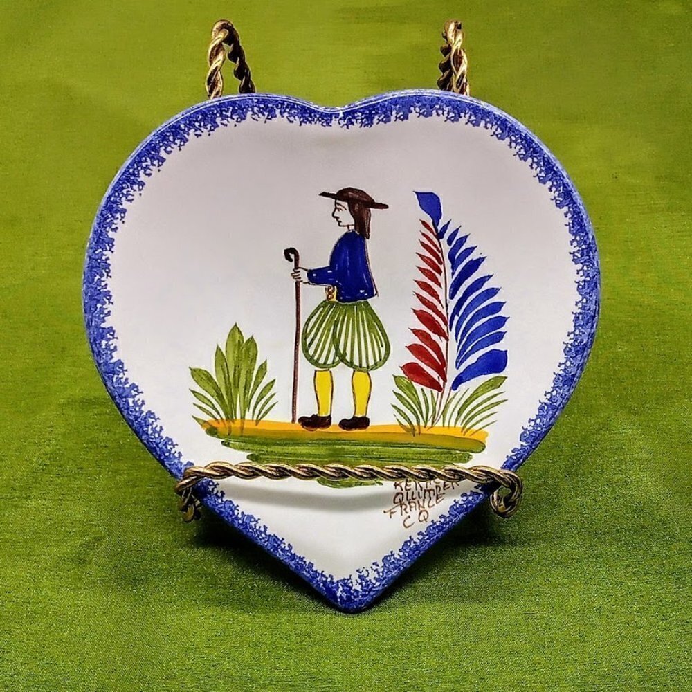 Keraluc Quimper France Heart-Shaped Ceramic Trinket Dish